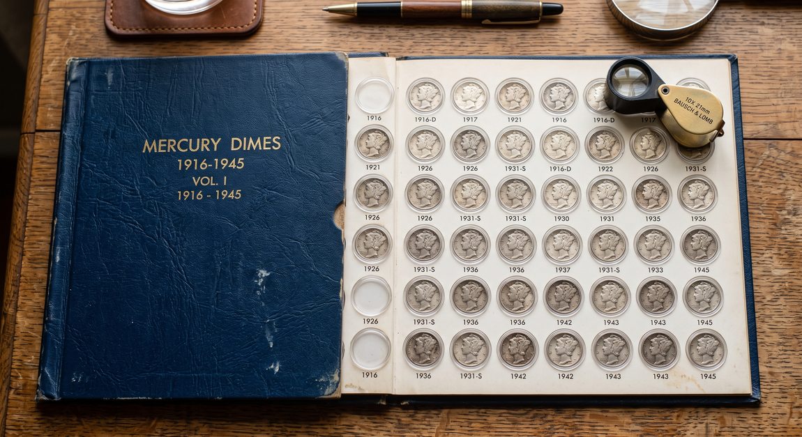 Dansco coin album with 1916-1945 silver Mercury Dimes